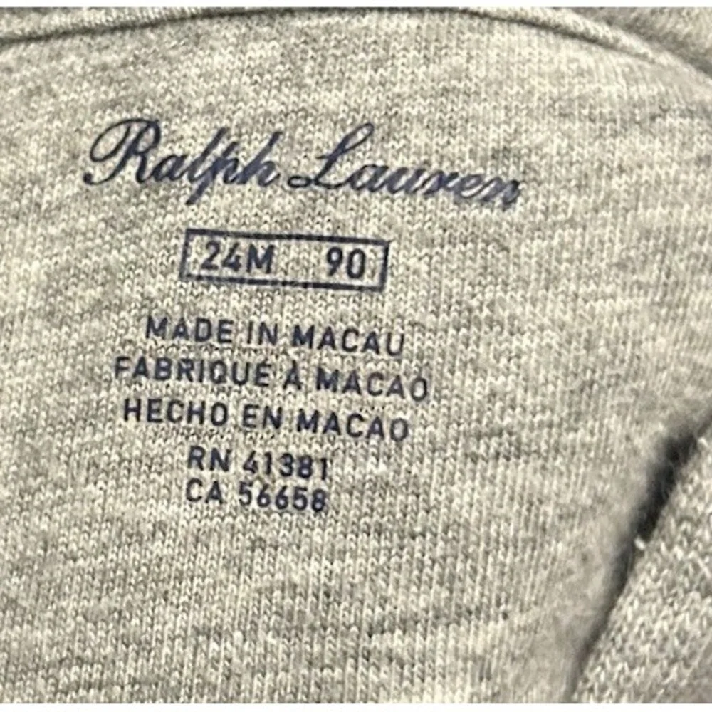 Ralph‎ Lauren Embroidered Polo Zip-Up Pockets Gray Hoodie Toddler's Size 24M